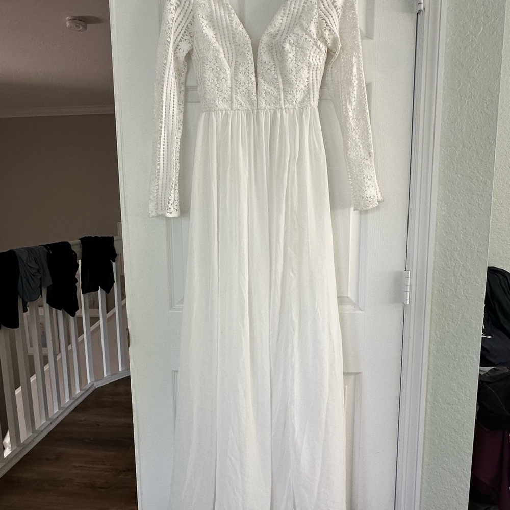 Lulu's White Long Sleeve Lace Dress
